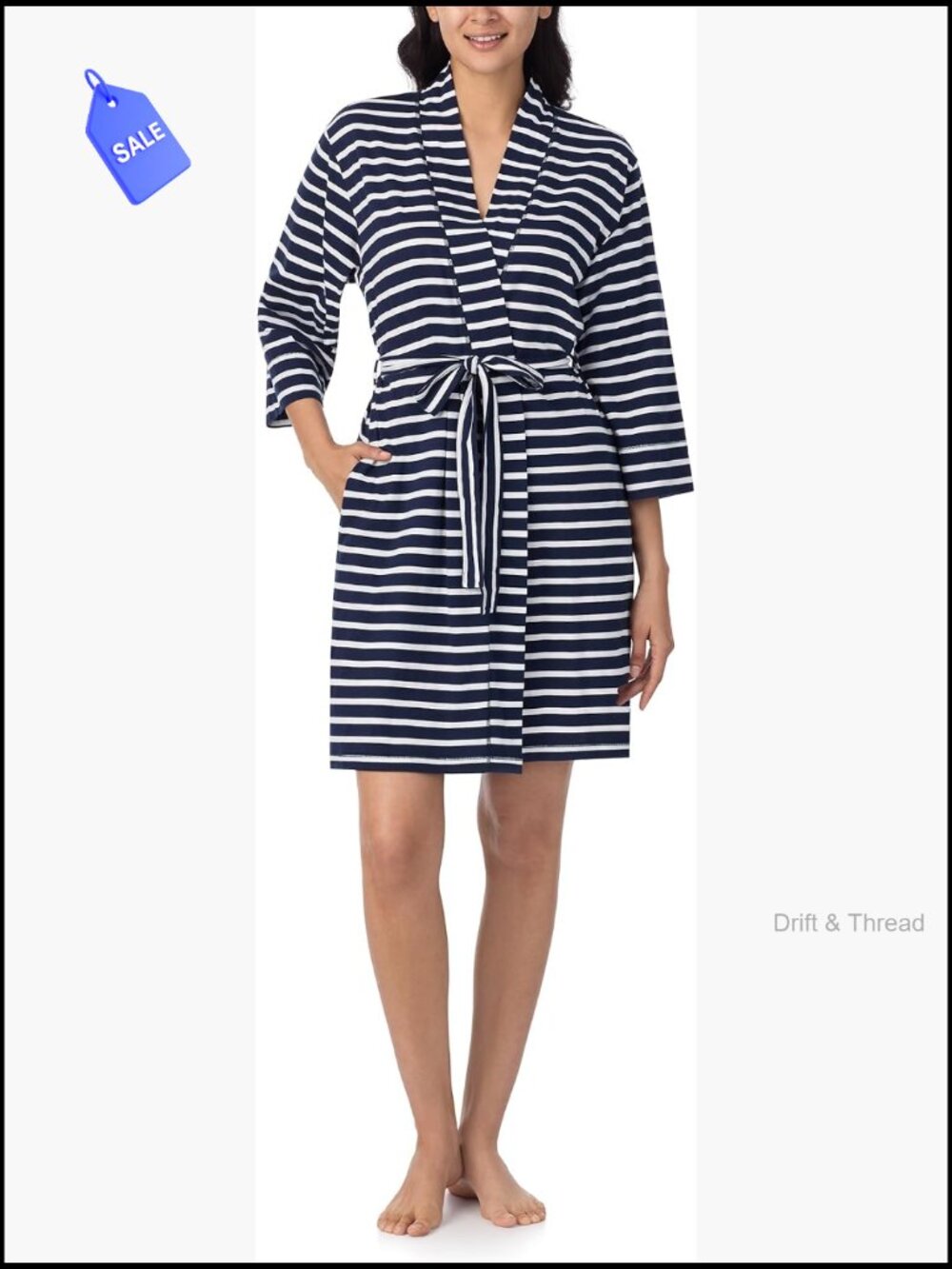 Soft Cotton Robe with Pockets and Tie Belt - Above Knee Length